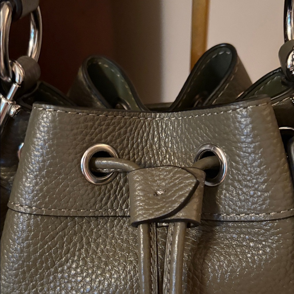 Coach Dempsey Olive Pebbled Leather Drawstring Bucket BagF2132-C4100 - Picture 4 of 14